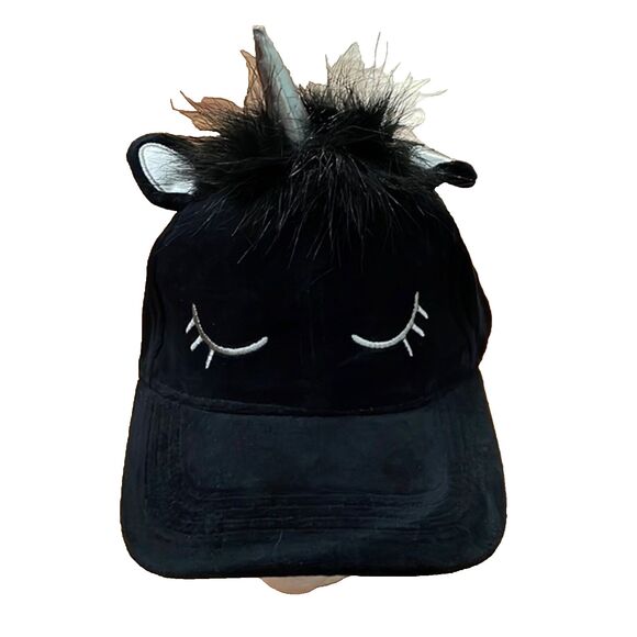 Spooky Streets Black Velour Unicorn Cap Hat OS NEW Halloween Costume Dress-Up - Picture 1 of 9
